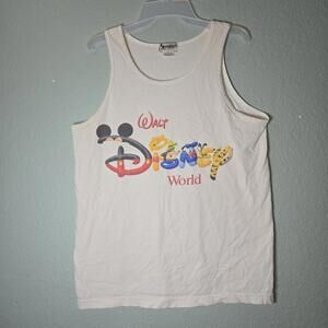 VTG Disney Parks Walt Disney World Spell Out Tank Top Made In USA sz L READ